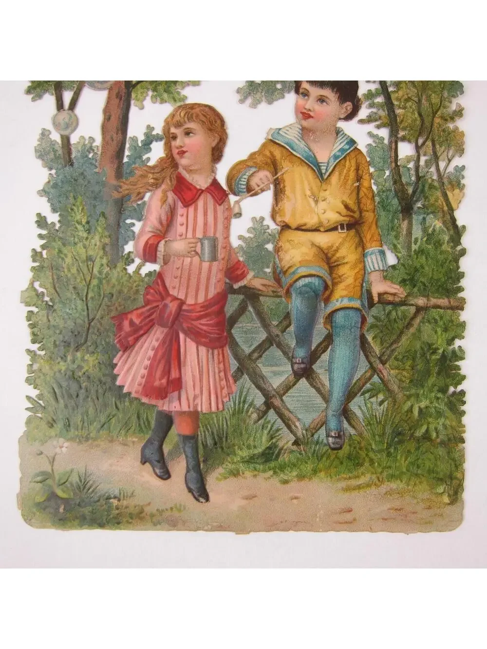 Victorian Die cut Ephemera Children Bubbles Boy Yellow Sailor Suit Girl Antique